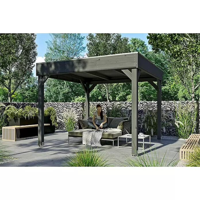 SKAN HOLZ Pavillon Toulouse - B x T: 302 x 302 cm, Holz, Schiefergrau - Stimmungsaufnahme