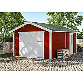 Skan Holz Garage Varberg 1 (Außenmaß inkl. Dachüberstand (B x T): 410 x 585 cm, Schwedenrot)