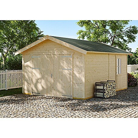 SKAN HOLZ Garage Varberg 1 (Außenmaß inkl. Dachüberstand (B x T): 410 x 585 cm, Unbehandelt Natur)