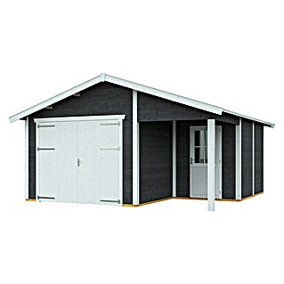 Skan Holz Garage Varberg 2 (Außenmaß inkl. Dachüberstand (B x T): 540 x 585 cm, Schiefergrau)