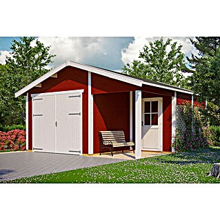 SKAN HOLZ Garage Varberg 2 (Außenmaß inkl. Dachüberstand (B x T): 540 x 585 cm, Rot)