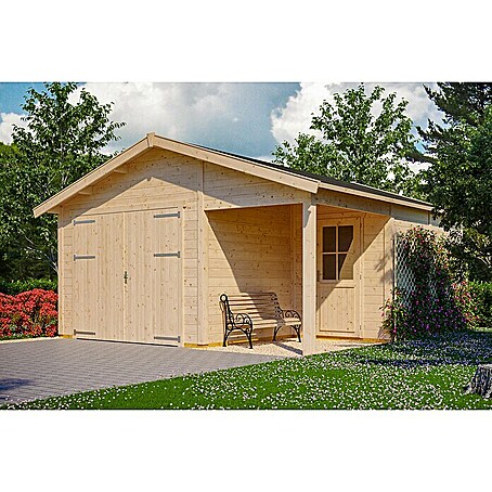 SKAN HOLZ Garage Varberg 2 (Außenmaß inkl. Dachüberstand (B x T): 540 x 585 cm, Unbehandelt Natur)