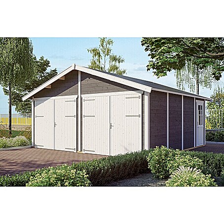 SKAN HOLZ Garage Varberg 3 (Außenmaß inkl. Dachüberstand (B x T): 610 x 585 cm, Grau)
