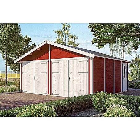 SKAN HOLZ Garage Varberg 3 (Außenmaß inkl. Dachüberstand (B x T): 610 x 585 cm, Rot)