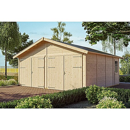 SKAN HOLZ Garage Varberg 3 (Außenmaß inkl. Dachüberstand (B x T): 610 x 585 cm, Unbehandelt Natur)