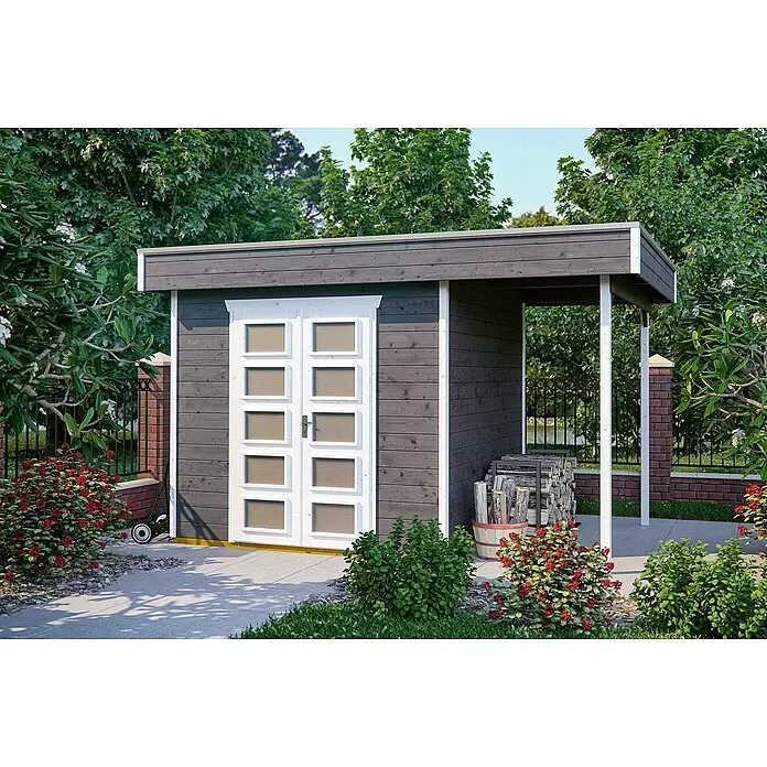 SKAN HOLZ Gartenhaus Venlo 2 - Außenmaß inkl. Dachüberstand (B x T): 420 x 290 cm, Holz, Schiefergrau - Stimmungsaufnahme