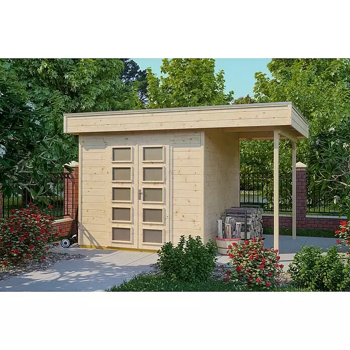 SKAN HOLZ Gartenhaus Venlo 2 - Außenmaß inkl. Dachüberstand (B x T): 420 x 290 cm, Holz, Natur - Stimmungsaufnahme
