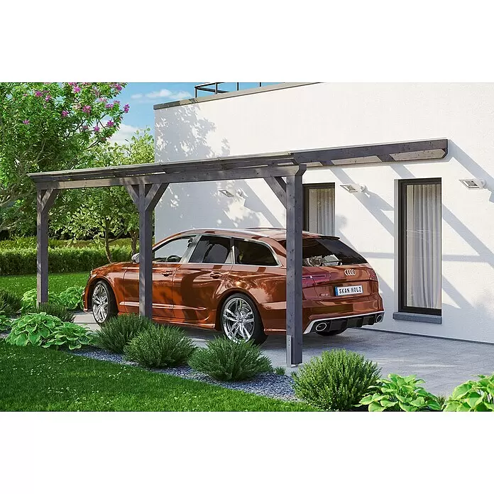 SKAN HOLZ Carport Vogtland - Außenmaß inkl. Dachüberstand (B x T): 3 x 5,41 m, Einzelcarport, Schiefergrau - Anwendungsbeispiel