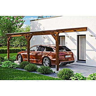 Skan Holz Carport Vogtland (Außenmaß inkl. Dachüberstand (B x T): 3 x 5,41 m, Einzelcarport, Nussbaum)