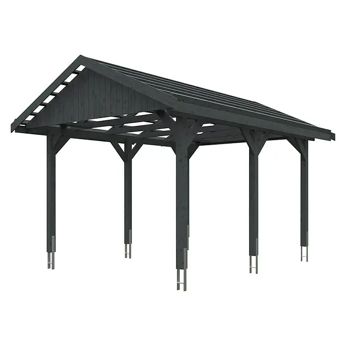 SKAN HOLZ Carport Wallgau - Außenmaß inkl. Dachüberstand (B x T): 3,8 x 5 m, Einzelcarport, Schiefergrau, Dachlatten zur Eindeckung mit Dachziegeln - Elegante Holzpergola mit Dach, ideal für Garten oder Terrasse. Robuste Konstruktion und stilvolles Design für den Außenbereich.