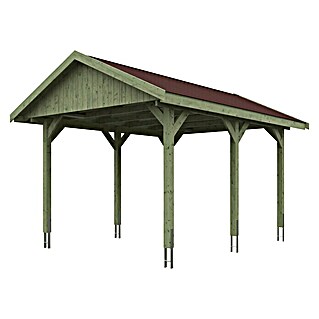 Skan Holz Carport Wallgau (Außenmaß inkl. Dachüberstand (B x T): 3,8 x 5 m, Einzelcarport, Grün, Farbe Dach: Rot)