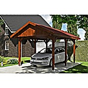 SKAN HOLZ Carport Wallgau (Außenmaß inkl. Dachüberstand (B x T): 3,8 x 5 m, Einzelcarport, Nussbaum, Rote Bitumenschindeln) | BAUHAUS