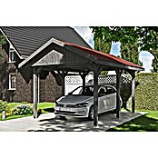 Skan Holz Carport Wallgau (Außenmaß inkl. Dachüberstand (B x T): 3,8 x 5 m, Einzelcarport, Schiefergrau, Rote Bitumenschindeln) | BAUHAUS