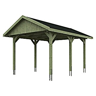 Skan Holz Carport Wallgau (Außenmaß inkl. Dachüberstand (B x T): 3,8 x 5 m, Einzelcarport, Grün, Farbe Dach: Schwarz)