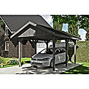 SKAN HOLZ Carport Wallgau (Außenmaß inkl. Dachüberstand (B x T): 3,8 x 5 m, Einzelcarport, Schiefergrau, Schwarze Bitumenschindeln) | BAUHAUS