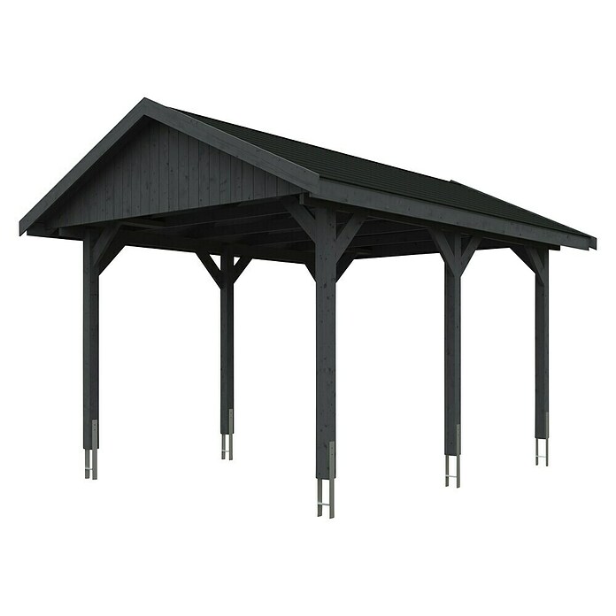 SKAN HOLZ Carport Wallgau (Außenmaß inkl. Dachüberstand (B x T): 3,8 x 5 m, Einzelcarport, Schiefergrau, Schwarze Bitumenschindeln) | BAUHAUS