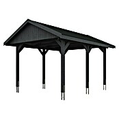 SKAN HOLZ Carport Wallgau (Außenmaß inkl. Dachüberstand (B x T): 3,8 x 5 m, Einzelcarport, Schiefergrau, Schwarze Bitumenschindeln) | BAUHAUS