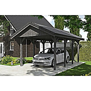 Skan Holz Carport Wallgau (Außenmaß inkl. Dachüberstand (B x T): 3,8 x 6 m, Einzelcarport, Schiefergrau, Dachlatten zur Eindeckung mit Dachziegeln)