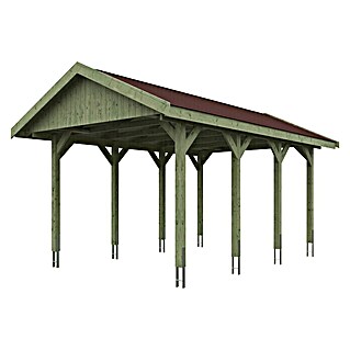 Skan Holz Carport Wallgau (Außenmaß inkl. Dachüberstand (B x T): 3,8 x 6 m, Einzelcarport, Grün, Farbe Dach: Rot)