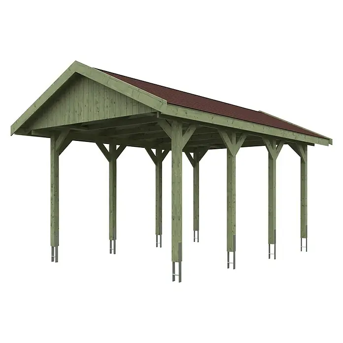 SKAN HOLZ Carport Wallgau - Außenmaß inkl. Dachüberstand (B x T): 3,8 x 6 m, Einzelcarport, Grün, Farbe Dach: Rot - Carport aus Holz mit braunem Dach, ideal für den Schutz Ihres Fahrzeugs vor Witterungseinflüssen. Robuste Bauweise und ansprechendes Design.