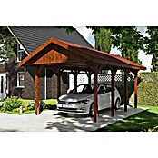 SKAN HOLZ Carport Wallgau (Außenmaß inkl. Dachüberstand (B x T): 3,8 x 6 m, Einzelcarport, Nussbaum, Farbe Dach: Rot, Materialspezifizierung Dach: Fichte, Bitumen) | BAUHAUS