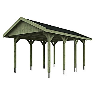Skan Holz Carport Wallgau (Außenmaß inkl. Dachüberstand (B x T): 3,8 x 6 m, Einzelcarport, Grün, Farbe Dach: Schwarz)