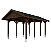 Skan Holz Carport Wallgau (Außenmaß inkl. Dachüberstand (B x T): 3,8 x 6 m, Einzelcarport, Nussbaum, Farbe Dach: Schwarz, Materialspezifizierung Dach: Fichte, Bitumen) | BAUHAUS