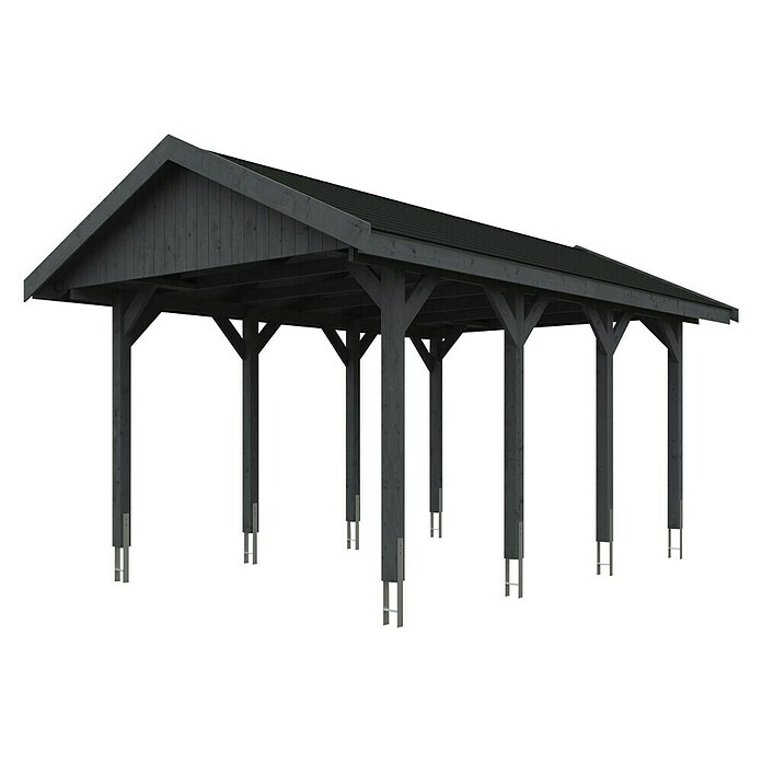 SKAN HOLZ Carport Wallgau (Außenmaß inkl. Dachüberstand (B x T): 3,8 x 6 m, Einzelcarport, Schiefergrau, Farbe Dach: Schwarz, Materialspezifizierung Dach: Fichte, Bitumen) | BAUHAUS