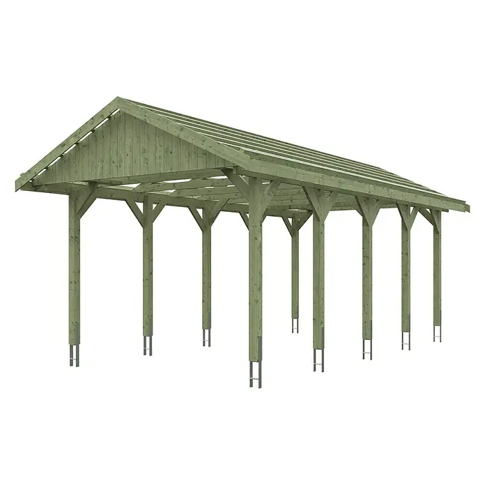SKAN HOLZ Carport Wallgau - Außenmaß inkl. Dachüberstand (B x T): 3,8 x 7,5 m, Einzelcarport, Grün - Carport aus Holz mit stabilen Pfosten und einem schützenden Dach, ideal für Fahrzeuge.