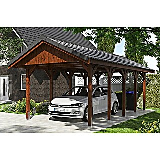 Skan Holz Carport Wallgau (Außenmaß inkl. Dachüberstand (B x T): 3,8 x 7,5 m, Einzelcarport, Nussbaum)