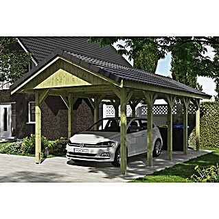 Skan Holz Carport Wallgau (Außenmaß inkl. Dachüberstand (B x T): 3,8 x 7,5 m, Einzelcarport, Grün)