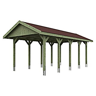 Skan Holz Carport Wallgau (Außenmaß inkl. Dachüberstand (B x T): 3,8 x 7,5 m, Einzelcarport, Grün, Farbe Dach: Rot)