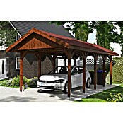 SKAN HOLZ Carport Wallgau (Außenmaß inkl. Dachüberstand (B x T): 3,8 x 7,5 m, Einzelcarport, Nussbaum, Farbe Dach: Rot) | BAUHAUS