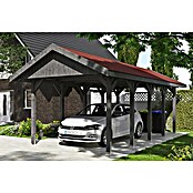 Skan Holz Carport Wallgau (Außenmaß inkl. Dachüberstand (B x T): 3,8 x 7,5 m, Einzelcarport, Schiefergrau, Rote Bitumenschindeln) | BAUHAUS