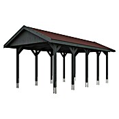 Skan Holz Carport Wallgau (Außenmaß inkl. Dachüberstand (B x T): 3,8 x 7,5 m, Einzelcarport, Schiefergrau, Rote Bitumenschindeln) | BAUHAUS