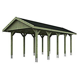 Skan Holz Carport Wallgau (Außenmaß inkl. Dachüberstand (B x T): 3,8 x 7,5 m, Einzelcarport, Grün, Farbe Dach: Schwarz)