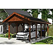 Skan Holz Carport Wallgau (Außenmaß inkl. Dachüberstand (B x T): 3,8 x 7,5 m, Einzelcarport, Nussbaum, Farbe Dach: Schwarz, Materialspezifizierung Dach: Fichte, Bitumen) | BAUHAUS