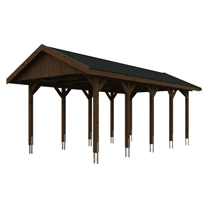 Skan Holz Carport Wallgau (Außenmaß inkl. Dachüberstand (B x T): 3,8 x 7,5 m, Einzelcarport, Nussbaum, Farbe Dach: Schwarz, Materialspezifizierung Dac