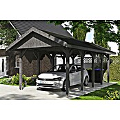 Skan Holz Carport Wallgau (Außenmaß inkl. Dachüberstand (B x T): 3,8 x 7,5 m, Einzelcarport, Schiefergrau, Schwarze Bitumenschindeln) | BAUHAUS