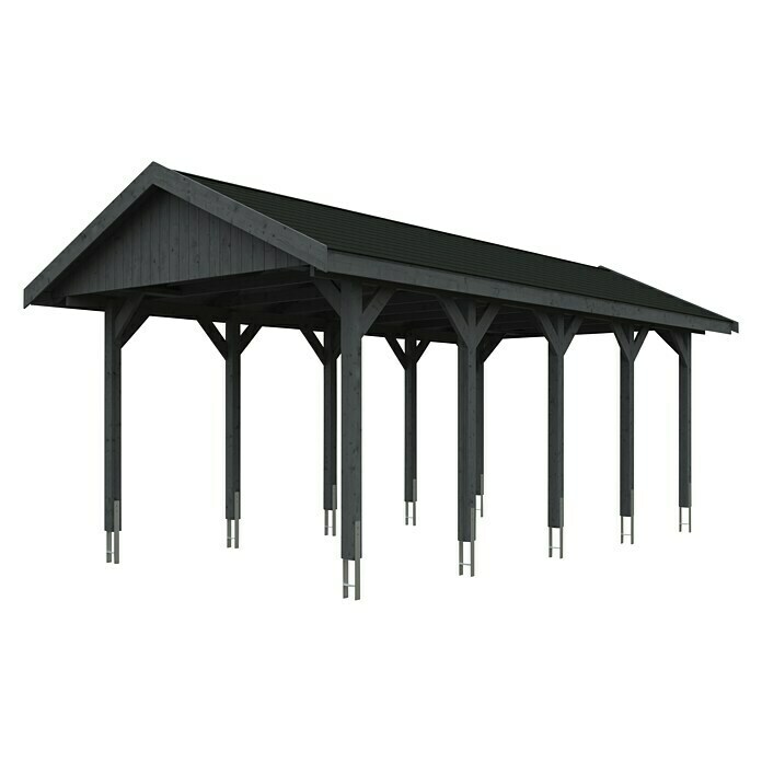 Skan Holz Carport Wallgau (Außenmaß inkl. Dachüberstand (B x T): 3,8 x 7,5 m, Einzelcarport, Schiefergrau, Schwarze Bitumenschindeln) | BAUHAUS