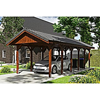 Skan Holz Carport Wallgau (Außenmaß inkl. Dachüberstand (B x T): 3,8 x 9 m, Einzelcarport, Nussbaum)