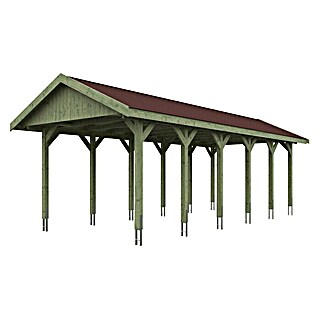 Skan Holz Carport Wallgau (Außenmaß inkl. Dachüberstand (B x T): 3,8 x 9 m, Einzelcarport, Grün, Farbe Dach: Rot)