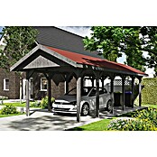 Skan Holz Carport Wallgau (Außenmaß inkl. Dachüberstand (B x T): 3,8 x 9 m, Einzelcarport, Schiefergrau, Rote Bitumenschindeln) | BAUHAUS