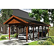 Skan Holz Carport Wallgau (Außenmaß inkl. Dachüberstand (B x T): 3,8 x 9 m, Einzelcarport, Nussbaum, Schwarze Bitumenschindeln) | BAUHAUS