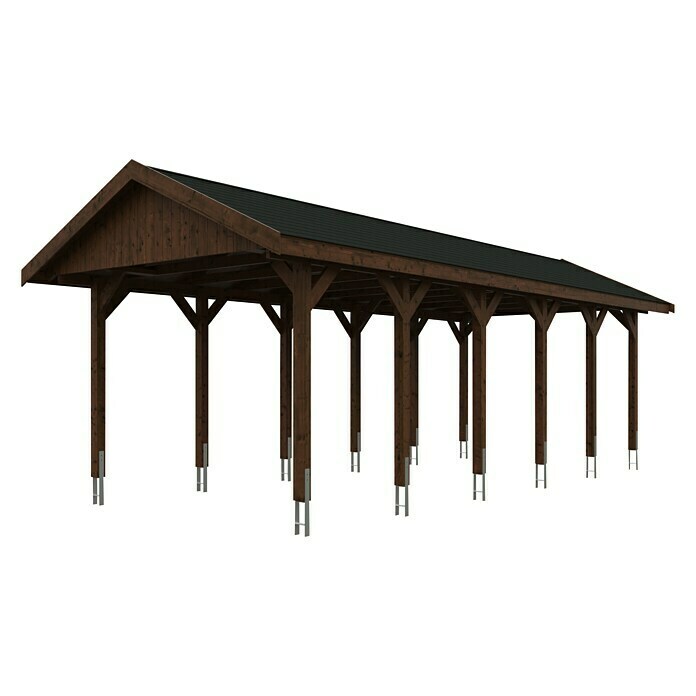 Skan Holz Carport Wallgau (Außenmaß inkl. Dachüberstand (B x T): 3,8 x 9 m, Einzelcarport, Nussbaum, Schwarze Bitumenschindeln) | BAUHAUS