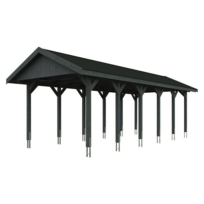 Skan Holz Carport Wallgau (Außenmaß inkl. Dachüberstand (B x T): 3,8 x 9 m, Einzelcarport, Schiefergrau, Schwarze Bitumenschindeln) | BAUHAUS