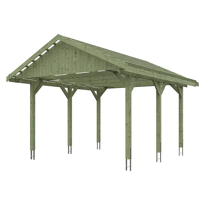 SKAN HOLZ Carport Wallgau - Außenmaß inkl. Dachüberstand (B x T): 4,3 x 5 m, Einzelcarport, Grün, Dachlatten zur Eindeckung mit Dachziegeln - Eine attraktive, hölzerne Überdachung bietet Schutz vor Sonne und Regen und ist eine ideale Ergänzung für jeden Garten oder Außenbereich.