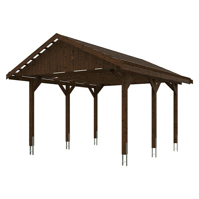 Skan Holz Carport Wallgau (Außenmaß inkl. Dachüberstand (B x T): 4,3 x 5 m, Einzelcarport, Nussbaum, Dachlatten zur Eindeckung mit Dachziegeln) | BAUHAUS