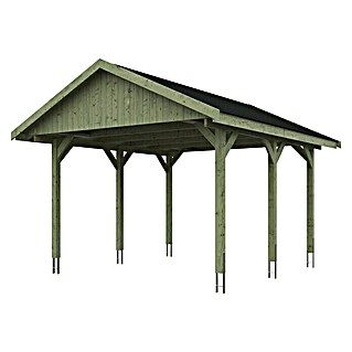 Skan Holz Carport Wallgau (Außenmaß inkl. Dachüberstand (B x T): 4,3 x 5 m, Einzelcarport, Grün, Farbe Dach: Schwarz)