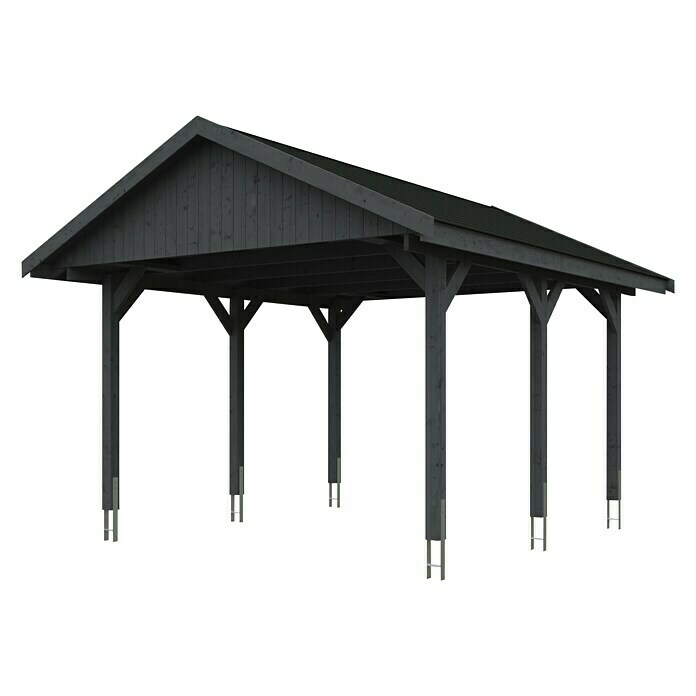 Skan Holz Carport Wallgau (Außenmaß inkl. Dachüberstand (B x T): 4,3 x 5 m, Einzelcarport, Schiefergrau, Schwarze Bitumenschindeln) | BAUHAUS